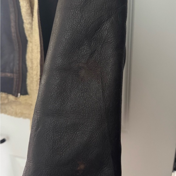 Men's Shearling Leather Bomber Jacket - Brown - Picture 4 of 8